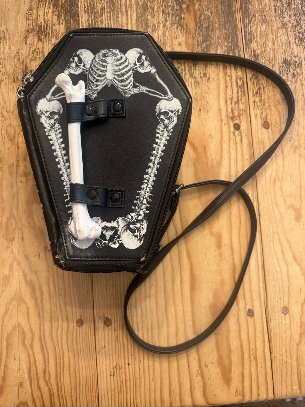 Kreepsville 666 Black Coffin Crossbody Bag with Skeleton Print Halloween 👻 fun